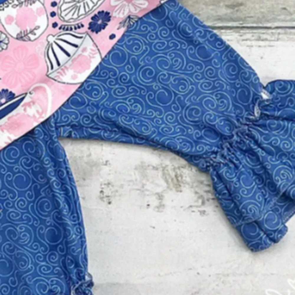 PETE + LUCY Vintage Tea 2 Piece Set Babydoll Top Capris Girls Size 5 NEW